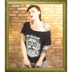 Archetype Apparel Ladies' Boat Neck T-Shirt - Sugar Skull -KILLSTAR SALES archetype apparel ladies boat neck t shirt sugar skull 33