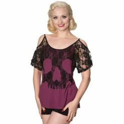 Banned Lace Shoulder Top - Aura Burgundy