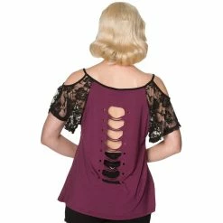 Banned Lace Shoulder Top - Aura Burgundy -KILLSTAR SALES banned lace shoulder top aura burgundy3