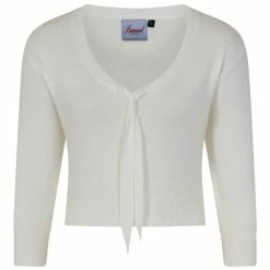 Banned Retro 3/4-Sleeve Crop Top - Pussy Bow White