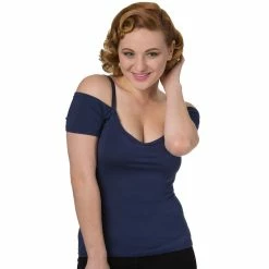 Banned Rockabilly Top - Reminisce Navy Blue