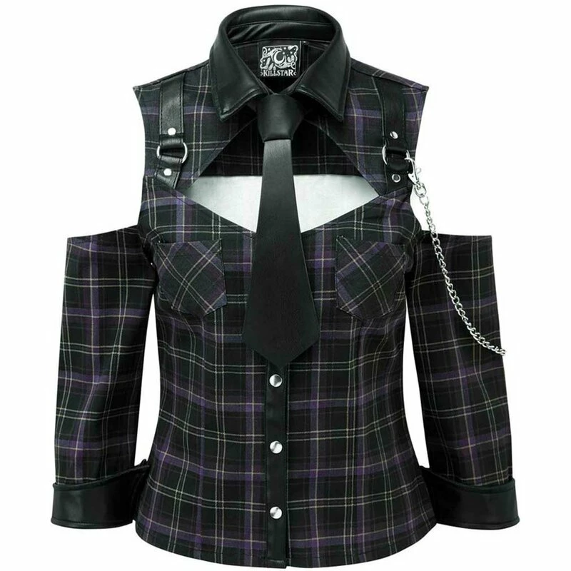 Killstar Blouse - Kalista Teachers Pet Tartan 5 Killstar Blouse - Kalista Teachers Pet Tartan - Image 3