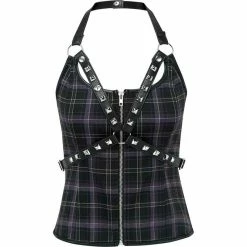 Killstar Neckholder Top - Suzie Harness Tartan -KILLSTAR SALES killstar neckholder top suzie harness tartan 13