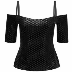Killstar Velvet Bardot Top - Black Sea -KILLSTAR SALES killstar velvet bardot top black sea3