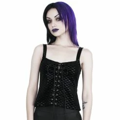 Killstar Velvet Vest Top - Black Sea