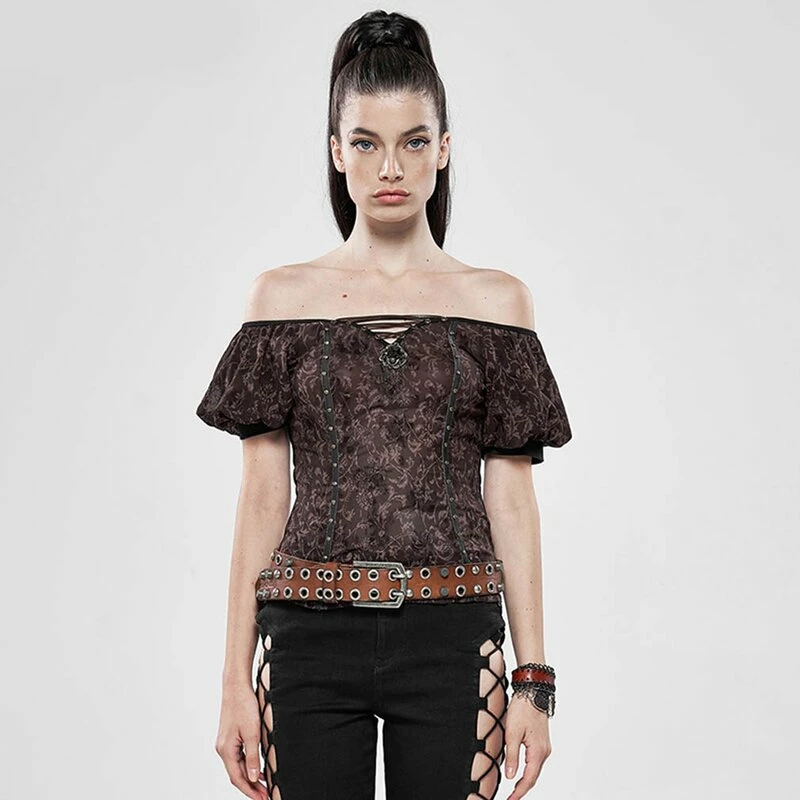 Punk Rave Carmen Top - Espresso Flowers 3 Punk Rave Carmen Top - Espresso Flowers