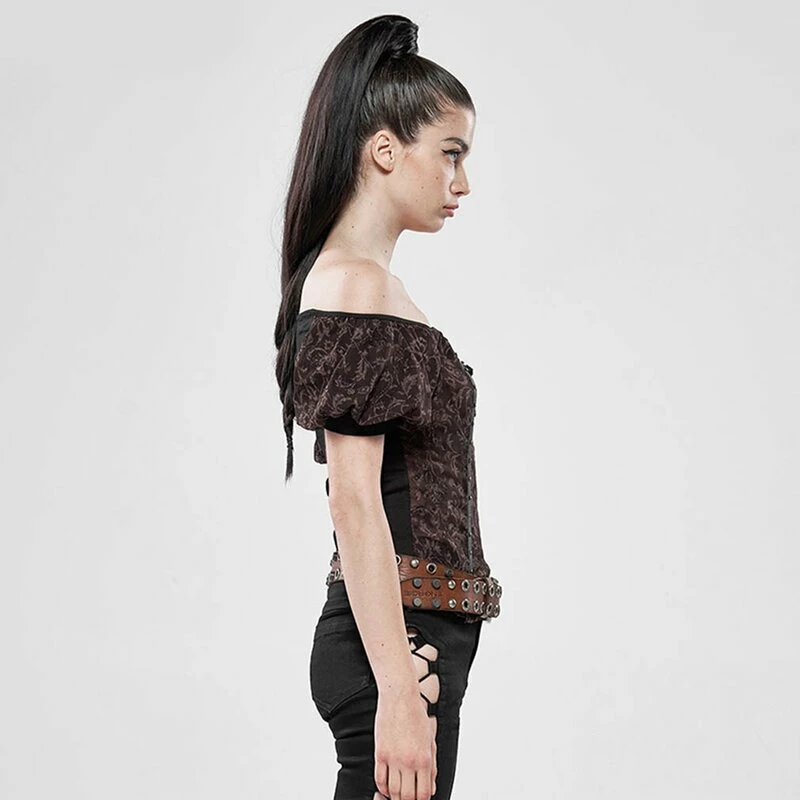 Punk Rave Carmen Top - Espresso Flowers 4 Punk Rave Carmen Top - Espresso Flowers - Image 2