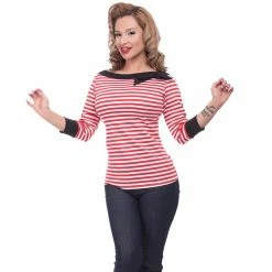Steady Clothing Blouse - Striped Boatneck Red -KILLSTAR SALES steady clothing blouse striped boatneck red3