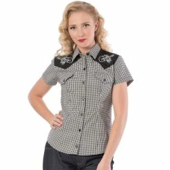 Steady Clothing Western Blouse - Rockabilly Rose Black